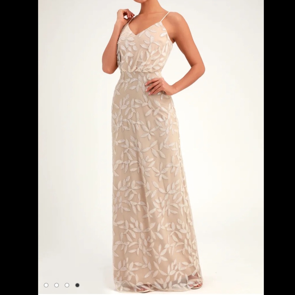 Lulus The Savannah Beige Sequin Sleeveless Maxi Dress Size Small